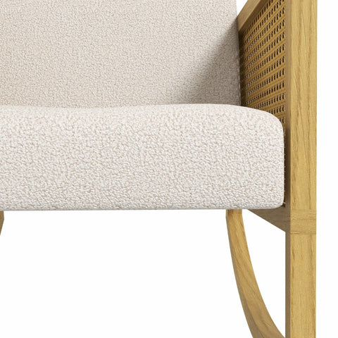 Rootz Boho Rocking Chair - Recliner - Glider - Soft Padding - Natural Rattan Decor - 60cm x 76cm x 74cm - Rubber Wood Frame - Cream