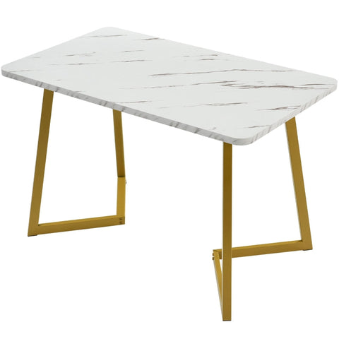 Rootz Dining Table - Elegant Marble Look - Versatile Table - MDF Top & Golden Legs - Luxurious Style - 117cm x 68cm x 75cm