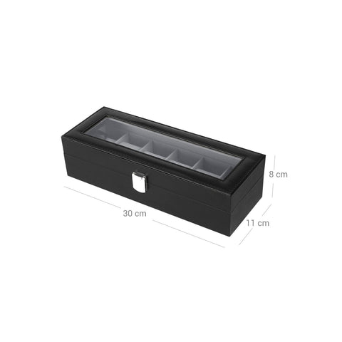 Rootz Watch Box - Horlogeorganisator - Horlogeopslag - Fluwelen voering - Glazen deksel - Perfect cadeau-idee - 30 cm x 11,2 cm x 8 cm
