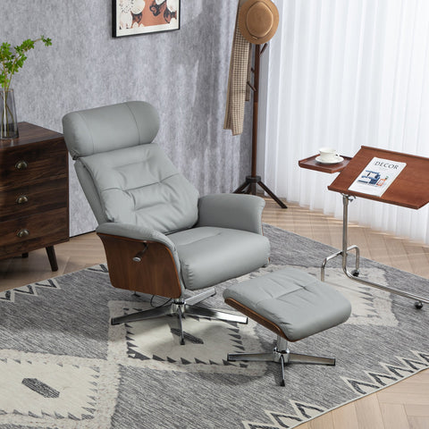 Rootz Relaxation Chair with Stool - Reclining Chair - Swivel TV Chair - 135° Tilt Function - 80W x 84D x 108H cm - Grey