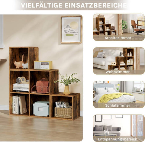 Rootz Bookshelf 6-Cube Storage - Book Organizer - Display Shelving - Water-Repellent Finish - 90cm x 90cm x 30cm - Versatile & Durable