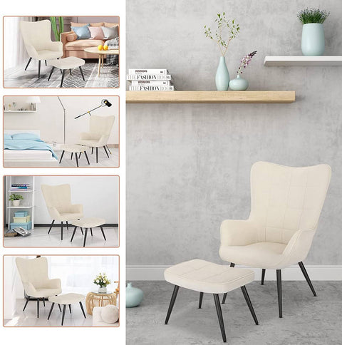 Rootz Relax Chair Set - Wing Lounge Chair - TV Chair - Corduroy Upholstered - Metal Frame - Footstool - Stylish Design - 99 cm x 44 cm x 60 cm