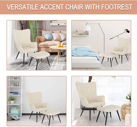 Rootz Relax Chair Set - Wing Lounge Chair - TV Chair - Corduroy Upholstered - Metal Frame - Footstool - Stylish Design - 99 cm x 44 cm x 60 cm