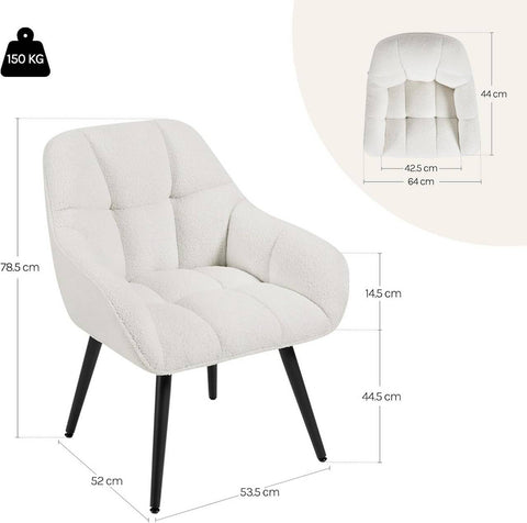 Rootz Relax Armchair Lounge Chair - Wing Chair - Terry Fabric - Ergonomic Comfort - 64cm x 78.5cm x 68.5cm - White