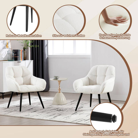 Rootz Relax Armchair Lounge Chair - Wing Chair - Terry Fabric - Ergonomic Comfort - 64cm x 78.5cm x 68.5cm - White