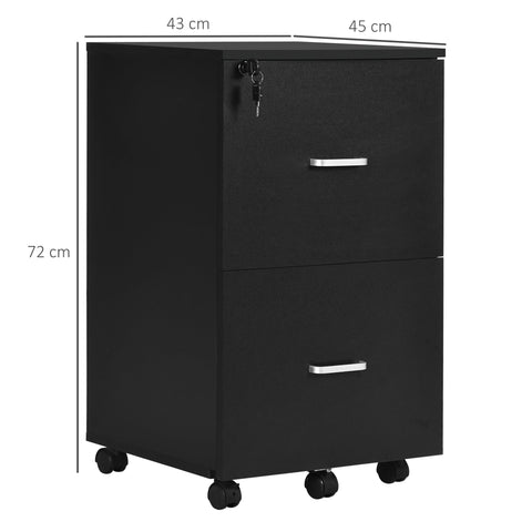 Rootz Office Container Storage on Wheels - Filing Cabinet - Office Furniture - Secure Lockable Drawers - 43L x 45W x 72H cm, Black