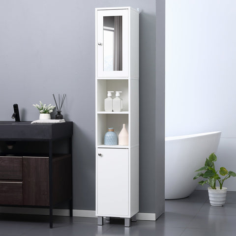 Rootz Tall Bathroom Cabinet - Storage Unit - Adjustable Shelves - Space-Saving - 30 x 28 x 180 cm - White Finish