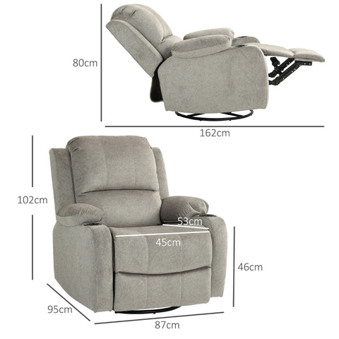 Rootz Relaxation Chair TV Armchair - Reclining Seat - Swivel Rocker - Leather-like Fabric - Cup Holder - Brown - 87cm x 162cm x 102cm