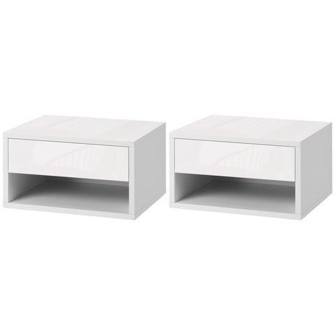 Rootz Set of 2 Wall Bedside Tables - Nightstands - Floating Tables - Space-Saving Design - 37W x 32D x 21H cm White