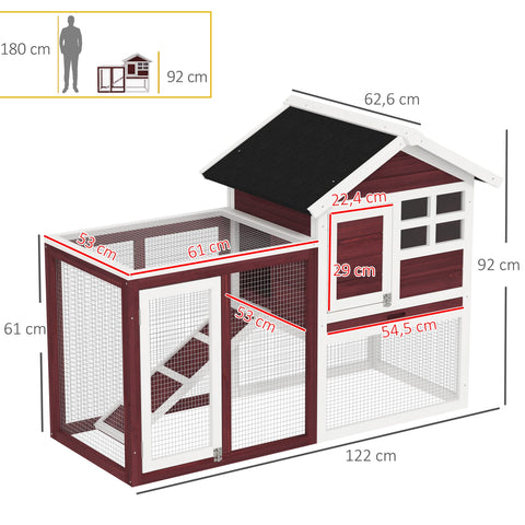 Rootz Rabbit Hutch Multi-Equipped - Animal Shelter - Bunny Cage - Waterproof Roof - 122cm x 63cm x 92cm