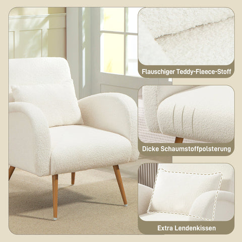 Rootz Upholstery Armchair - Fleece Armchair - Padded Reading Chair - Enhanced Comfort with Lumbar Support - 77cm x 77cm x 83cm White
