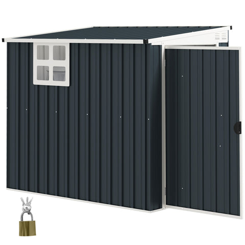 Rootz Garden Shed - Tool Storage - Garden Equipment House - Lockable Steel Design - 128cm x 193cm x 181cm - Grey