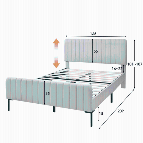 Rootz Upholstered Double Bed - Elegant Bed - Durable Platform Bed - Adjustable Headboard - 209L x 165W x 101-107H cm