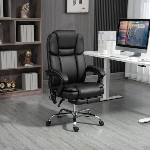 Rootz Adjustable Office Chair - Massage Chair - Ergonomic Chair - Heat & Massage Function - Faux Leather - 66cm x 67cm x 118-126cm, Black
