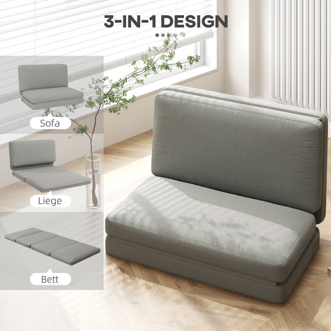 Rootz 2-in-1 Folding Recliner - Guest Mattress - Space-Saving Sofa - Thick Padding - 120x80x75cm & 120x275x10cm, Light Grey Velvet