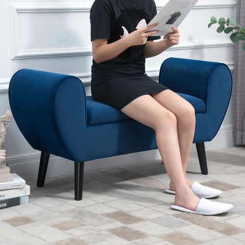 Rootz Upholstered Bench with Storage - Chest Bench - Velvet Sofa Bench - Armrests & Hidden Storage - 118 x 42 x 66 cm - Dark Blue