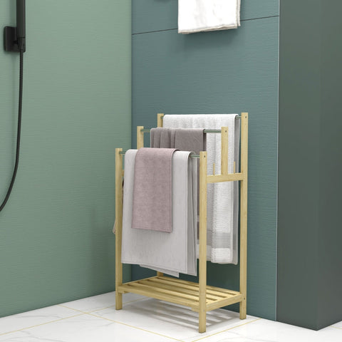 Rootz Bamboo Freestanding Towel Rail - Towel Stand - Bamboo Towel Holder - 3-Bar Design - Home Organizer - 50.5cm x 31cm x 90cm