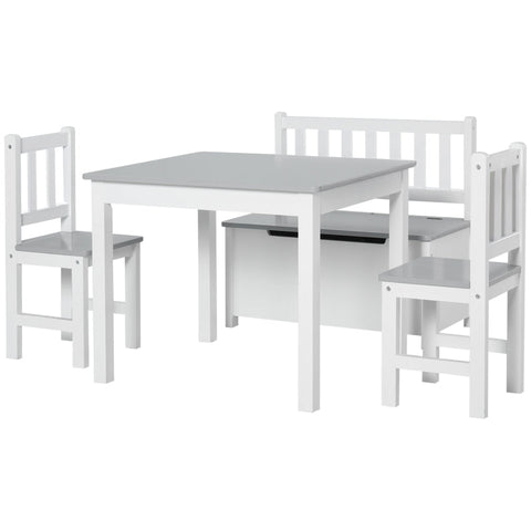 Rootz Children's Seating Group - Kids' Furniture Set - Children's Table and Chairs - Durable Pine and MDF - Convenient Storage - Easy to Assemble - Table: 60L x 50W x 48H cm, Chair: 25L x 25W x 55H cm, Bench: 60L x 30W x 55H cm