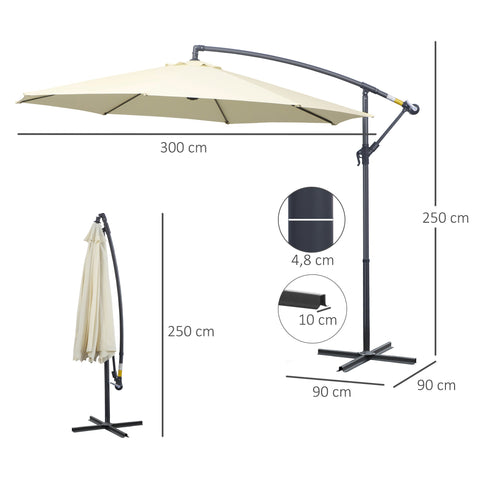 Rootz Decentrated Tiltable Rotatable Garden Screen - Sunshade - Parasol - Optimal Sun Protection - Dia 3m x 2.5m x 4.8cm Mast