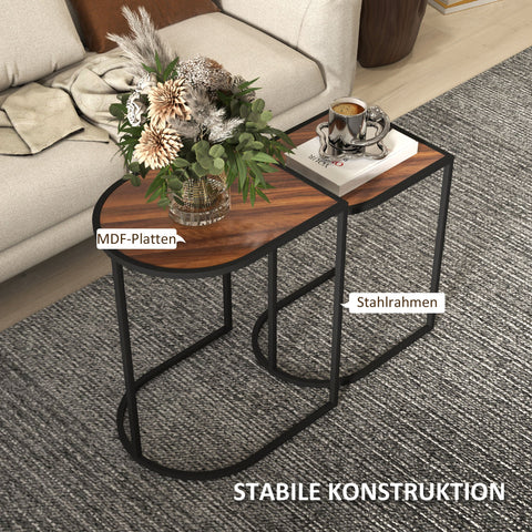 Rootz 2 Piece Coffee Table Set - Side Tables - Night Consoles - Metal Frame - Space-Saving - 45x38x58cm & 41x32x52cm