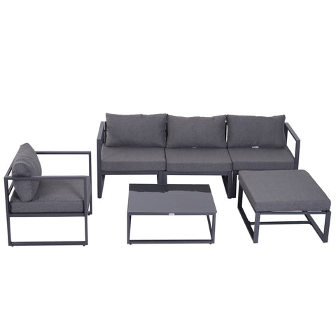 Rootz 6 Piece Patio Lounge Set - Outdoor Furniture - Sectional Sofa - Powder-Coated Aluminum - Thickly Padded Cushions - 65cm x 65cm x 63cm