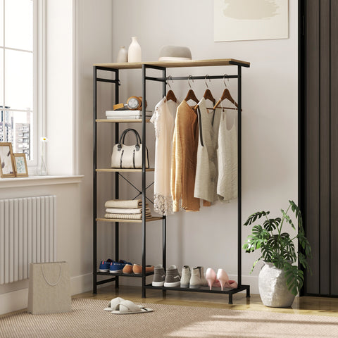 Rootz Cloakroom Stand - Clothes Rack - Wardrobe - Stable & Stylish - 100L x 356H cm - Brown and Black Finish