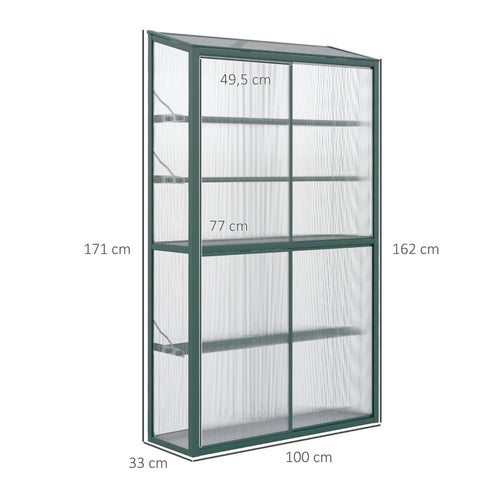 Rootz Greenhouse - Plant Shelter - Garden Conservatory - Two Sliding Doors - Adjustable Shelves - Translucent - Aluminum Frame - 100 x 33 x 171 cm