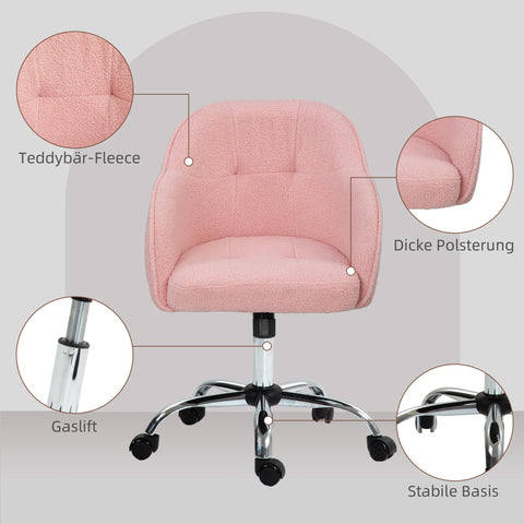 Rootz Ergonomic Home Office Chair - Desk Chair - Swivel Chair - Adjustable - 56cm x 61cm x 76-86cm - Pink Teddy-Texture