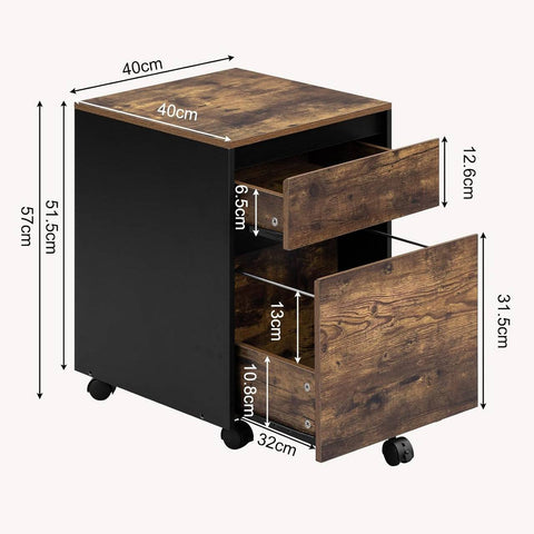 Rootz Filing Cabinet on Wheels - File Cabinet - Rolling Cabinet - High-Quality Wood Material - 40cm x 56cm x 40cm
