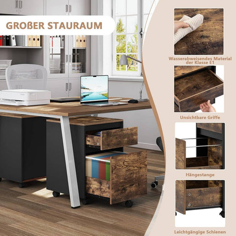 Rootz Filing Cabinet on Wheels - File Cabinet - Rolling Cabinet - High-Quality Wood Material - 40cm x 56cm x 40cm