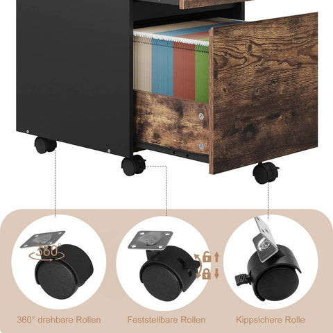 Rootz Filing Cabinet on Wheels - File Cabinet - Rolling Cabinet - High-Quality Wood Material - 40cm x 56cm x 40cm