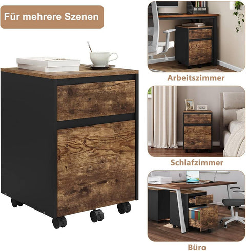 Rootz Filing Cabinet on Wheels - File Cabinet - Rolling Cabinet - High-Quality Wood Material - 40cm x 56cm x 40cm