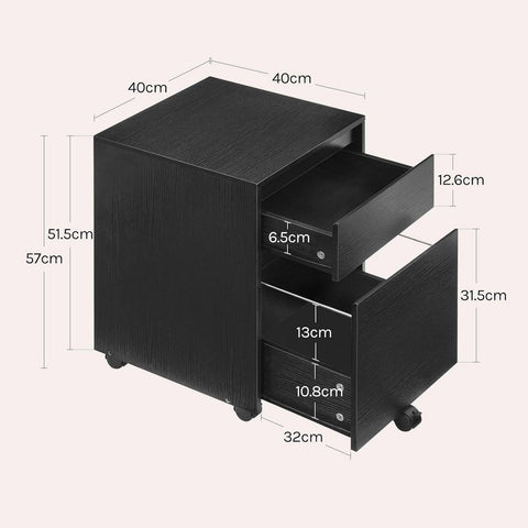 Rootz Roll Container - File Cabinet - Printer Cabinet - Secure Storage - Black - 40x56x40cm