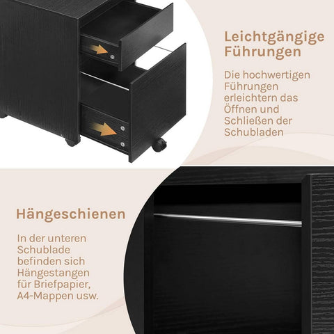 Rootz Roll Container - File Cabinet - Printer Cabinet - Secure Storage - Black - 40x56x40cm