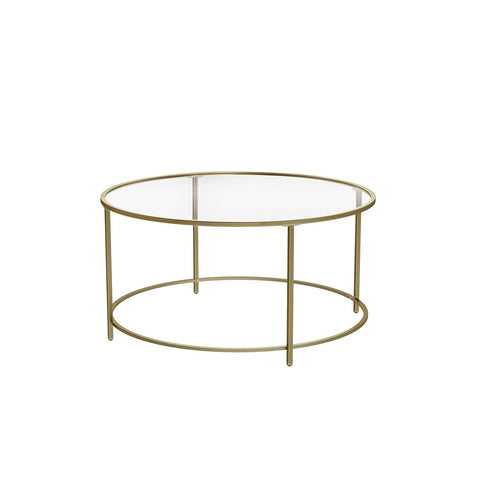 Rootz Gold Frame Glass Coffee Table - Stylish Accent Table - Retro Look - Iron and Tempered Glass - 84cm x 84cm x 45.5cm