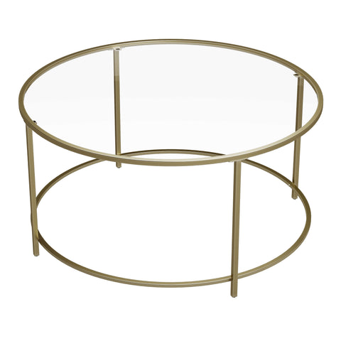 Rootz Gold Frame Glass Coffee Table - Stylish Accent Table - Retro Look - Iron and Tempered Glass - 84cm x 84cm x 45.5cm