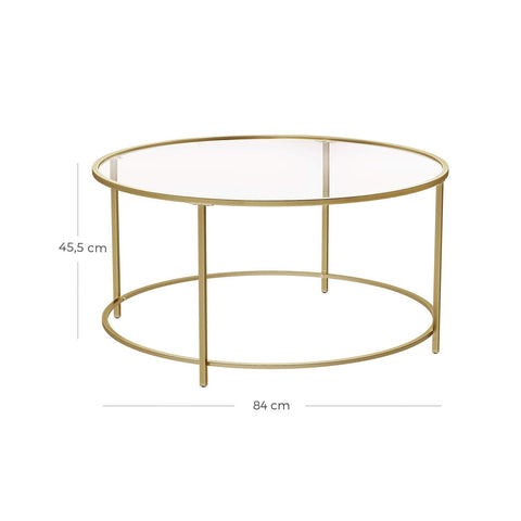 Rootz Gold Frame Glass Coffee Table - Stylish Accent Table - Retro Look - Iron and Tempered Glass - 84cm x 84cm x 45.5cm