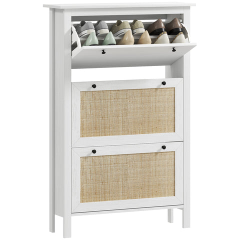 Rootz Shoe Cabinet - Shoe Storage - Rattan Network Cabinet - Holds 18 Pairs - Brown- Chipboard - 80x23.5x121.5cm