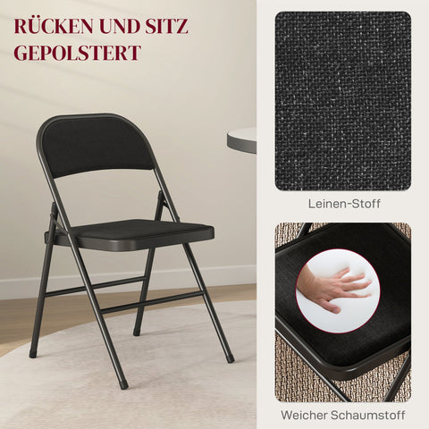 Rootz 4 Set Folding Chairs - Portable Office Chairs - Reception Seating - Durable Metal Legs - Linen Look Black - 45cm x 46cm x 78cm