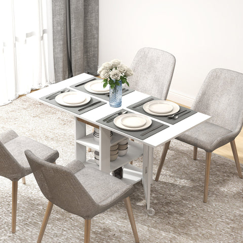 Rootz Foldable Kitchen Table - Dining - Space-Saving - 3 Shelves - Modern Design - 120cm x 60cm x 75cm - White