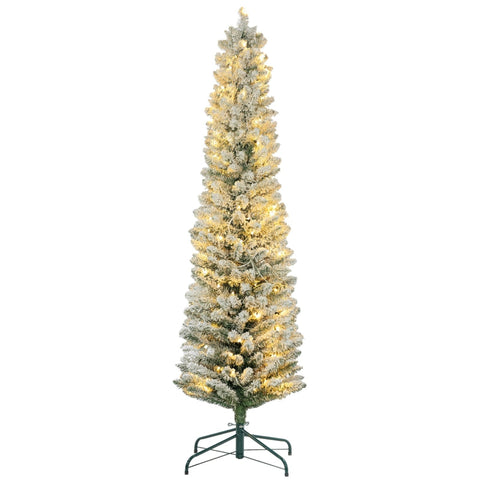 Rootz Snow-Covered Artificial Christmas Tree - Greenery Tree - LED Fairy Lights - Slim Shape - Lush Appearance - 52cm x 180cm