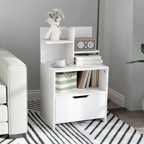 Rootz Bedside Table - Side Table - Nightstand - Extra Storage - 45cm x 35cm x 73cm -White