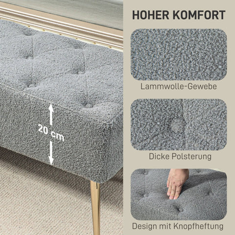 Rootz Modern Bed Bench - Window Seat - Dining Room Bench - Faux Lambswool - Thick Padding - 112cm x 41cm x 46cm