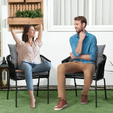 Rootz Garden Chairs - Outdoor Chairs - Set Of 2 - Boho Design - Seat And Back Cushions - Comfortable Seat Shell - Metal Frame - Steel-polyethylene - Dark Gray - 57W x 60D x 71H cm