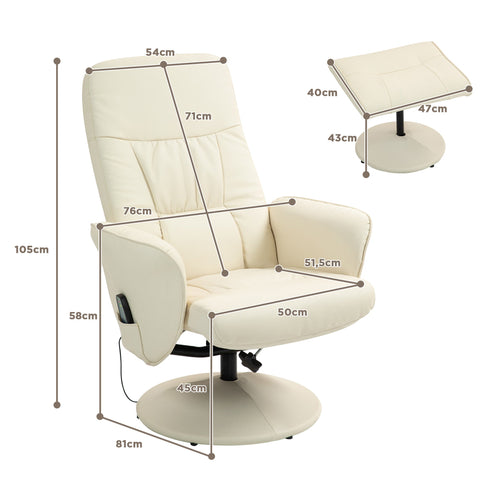 Rootz Massage Chair with Footstool - Ergonomic Recliner - Relaxation Seat - 10 Vibration Points - 76cm x 81cm x 105cm