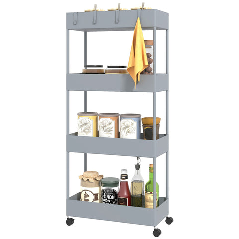 Rootz Kitchen Cart - Niche Car - Storage Trolley - Extra Space - Grey - 40cm x 19cm x 90cm