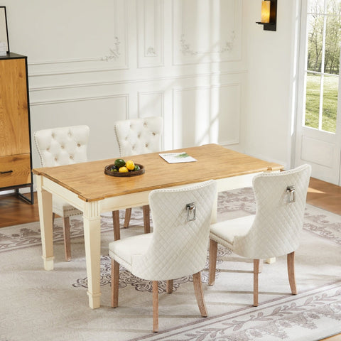 Rootz Velvet Dining Chair Set - Elegant Dining Chair - Comfortable Chair - Solid Wood Legs - Supports 150kg - 50L x 46P x 91H cm - Beige