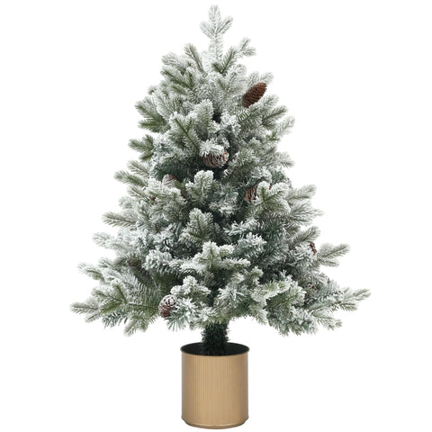 Rootz Christmas Tree - Artificial Christmas Pine - Snowy Ends - Flame Retardant - 100cm x 60cm - Pine Cones - Festive Decorations.