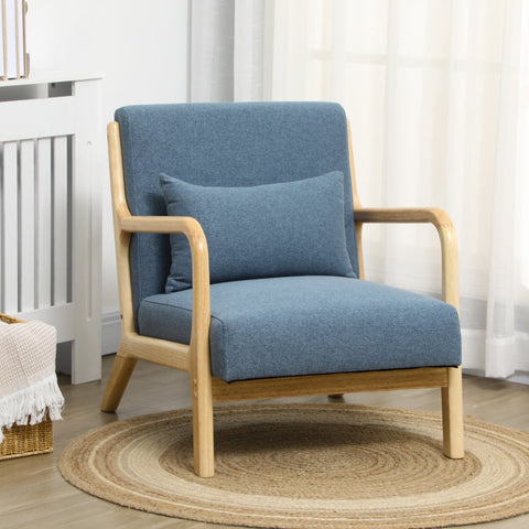 Rootz Scandi Design Armchair - Accent Chair - Lounge Chair - Optimal Comfort - Reliable Stability - Floor Protection - 66cm x 80cm x 77.5cm - Linen & Eucalyptus Wood