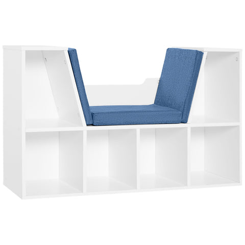 Rootz Bookshelf Bench - Bookcase - Storage Shelf - 2-in-1 Design - Maximum Comfort - 102L x 30W x 61H cm - White Blue
